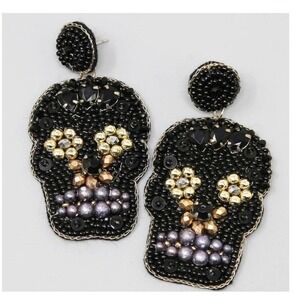 New! Beaded Black Skull Earrings‎